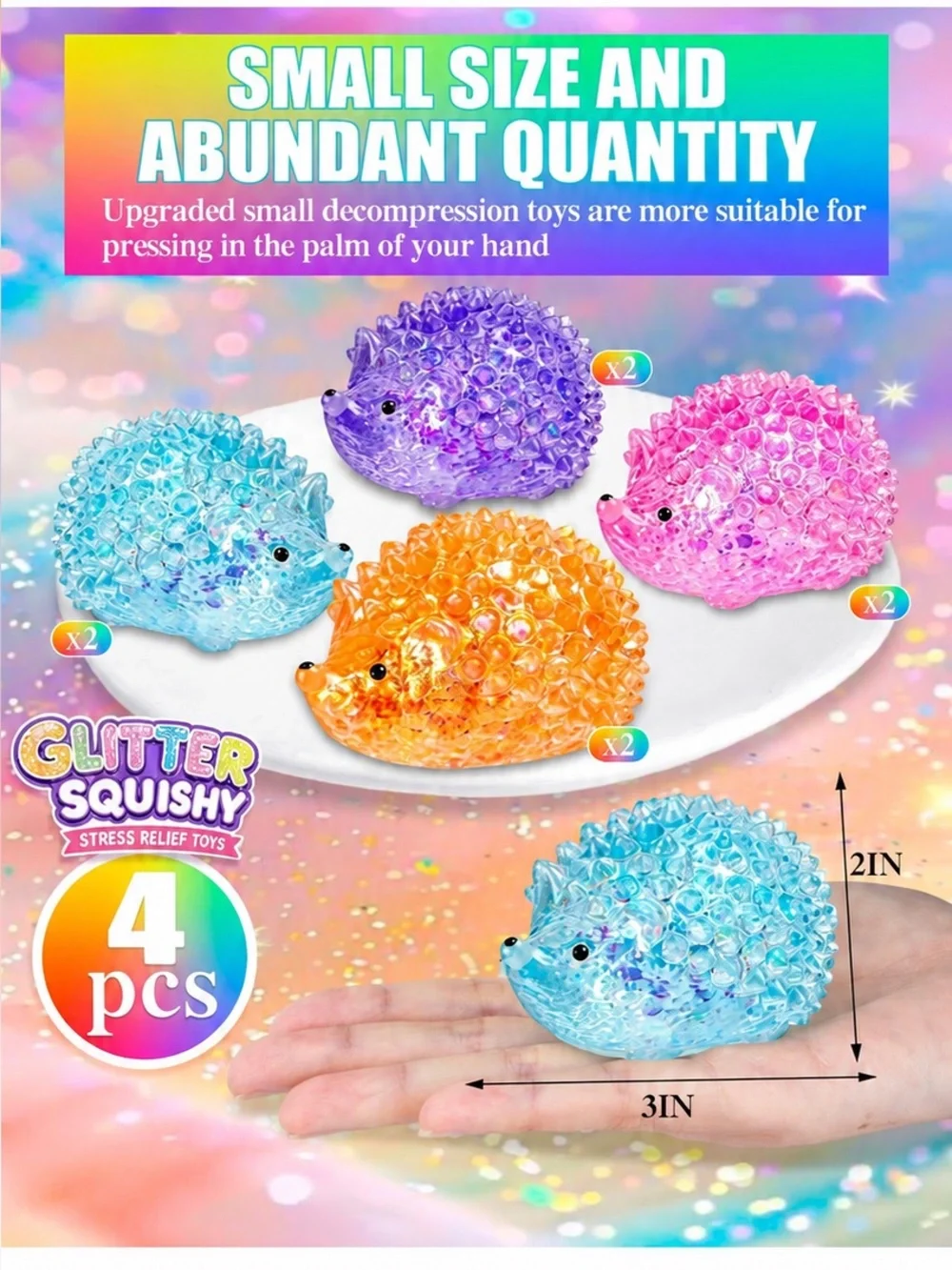 Hedgehog Sugar Squisher Sensory Fidget Toys — Set of 4 🦔 Fun to Squeeze